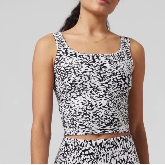 Athleta Shanti Square Neck Crop Tank M Black White Powervita Women - Picture 1 of 3